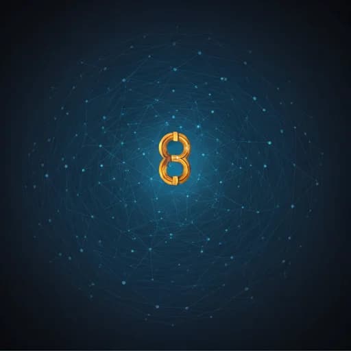 Abstract representation of blockchain data nodes and neural networks in deep blue tones